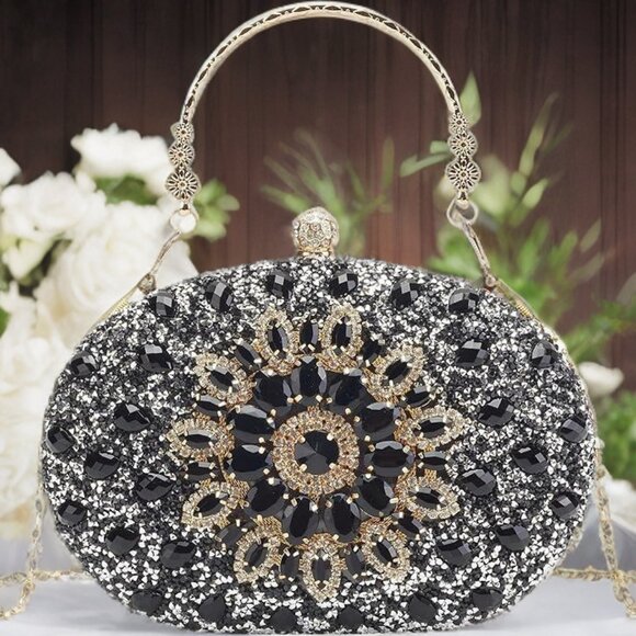 Evening Clutch Wedding Bag Black Purse Bridal Handbag Party Prom Ladies Fashion - Picture 1 of 10